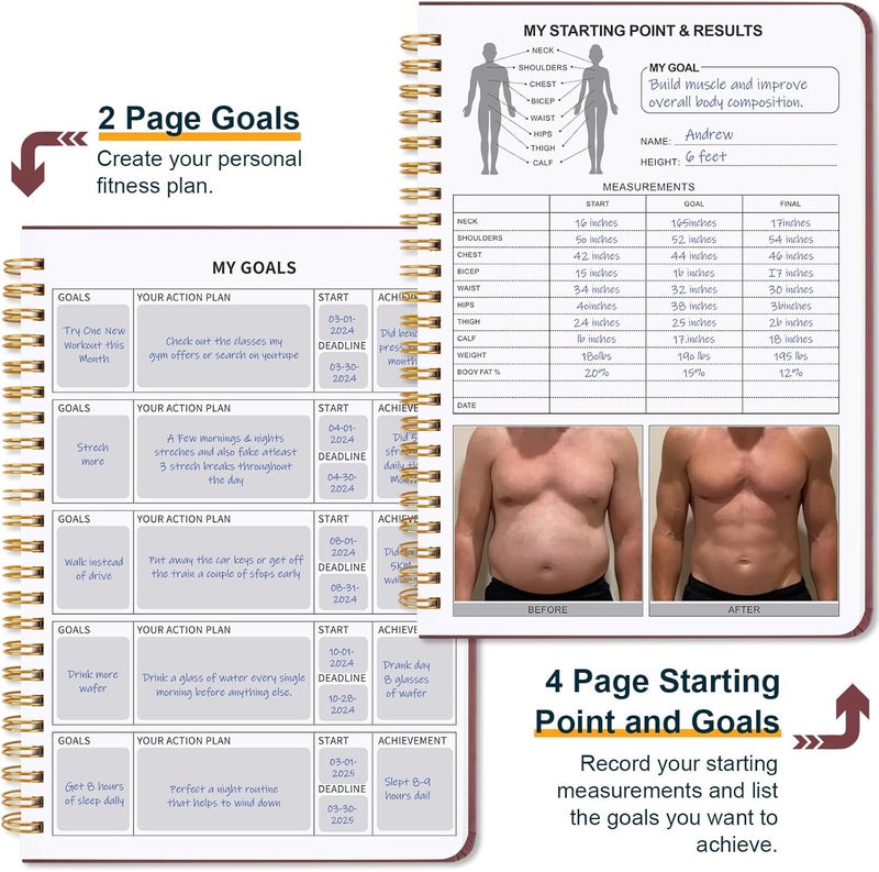 Guirnd Undated Fitness Workout Journal for Men & Women, A5(8.5" x 6.7") Fitness Journal Workout Planner, Workout Log Book Planner for Tracking, Motivating, and Achieving Your Fitness Goals-Vintage Red - Image 4